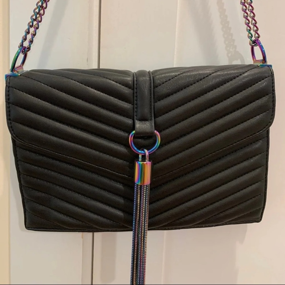 Black quilted non leather crossbody